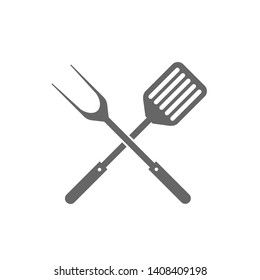 BBQ or grill tools icon logo. Barbecue fork with spatula. Vector illustration