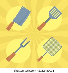 bbq and grill tools icon set
