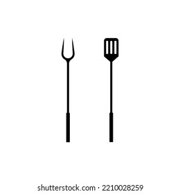 BBQ grill tools icon. spatula and fork vector icon symbol