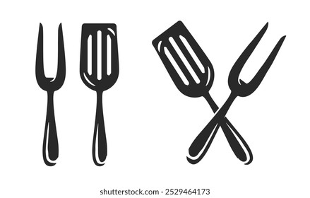 Bbq or grill tools icons, fork and spatula vector illustration