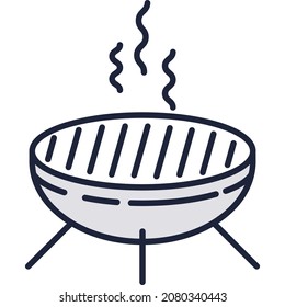 Vector de parrilla de barbacoa. Icono de parrillada. Diseño gráfico de picnic de verano al aire libre. Equipamiento para cocinar el filete aislado de fondo blanco