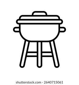 BBQ Grill Vector for Camping and Outdoor Cooking. Portable grill illustration, campfire meal concept, nature picnic design