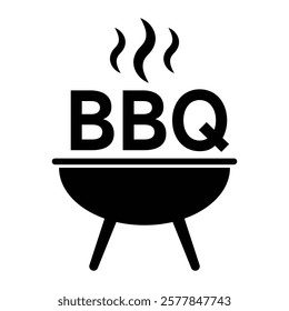 BBQ grill vector icon. Barbecue cooking symbol illustration. Black silhouette isolated on white background.