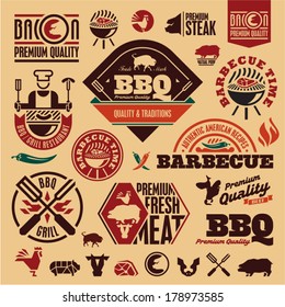 BBQ Grill Vector Labels Collection