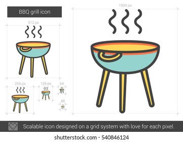 BBQ grill vector line icon isolated on white background. BBQ grill line icon for infographic, website or app. Scalable icon designed on a grid system.