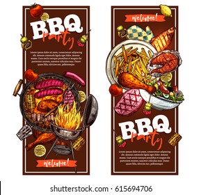 Bbq And Grill Vertical Banners With Barbecue Party Invitation