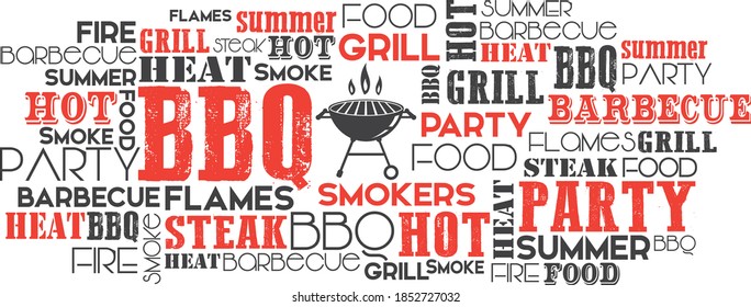 BBQ grill word cloud tag keyword orange and grey vector concept