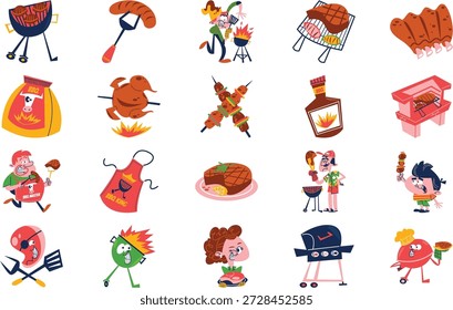 Barbacoa Y Ilustraciones De Comida A La Parrilla Ilustración vectorial. Plantilla de diseño de símbolos de ilustración para elemento de interfaz de usuario móvil de Web.