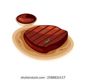 bbq grilled steak on plate illustration