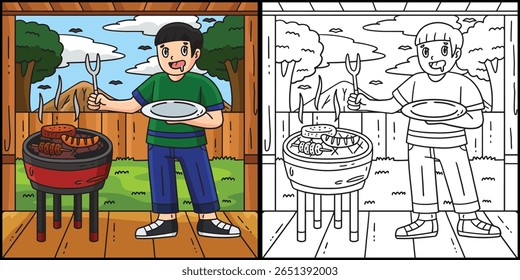 BBQ and Grilling Boy Waiting for Food Illustration