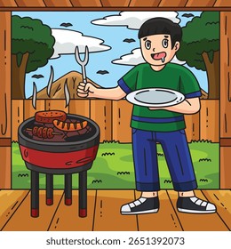 BBQ and Grilling Boy Waiting for the Food Colored 
