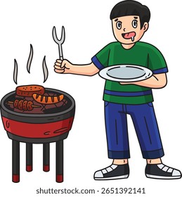 BBQ and Grilling Boy Waiting for the Food Clipart 