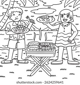 churrasco e grelhar crianças comendo colorir Página 
