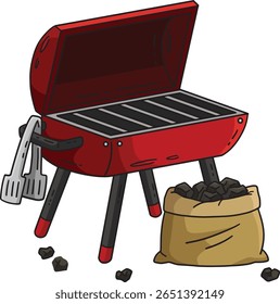 BBQ and Grilling and Coal Cartoon Colored Clipart 