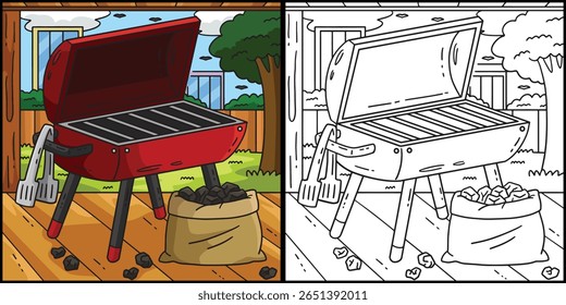 Churrasco e Grelha e Coloração de Carvão Ilustração 