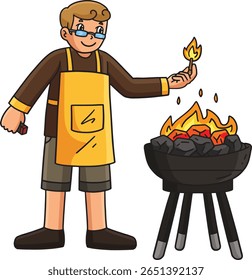 Churrasco e Grilling Pai Configurando o Clipart de Fogo 