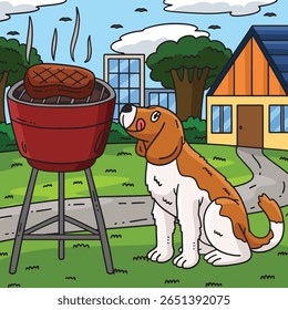 churrasco e grelhar cão esperando desenhos animados coloridos 