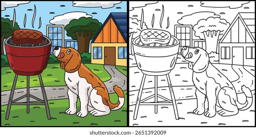 churrasco e grelhar cão esperando colorir ilustração