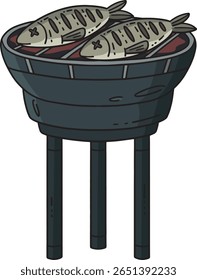 churrasco e grelhar peixe Desenho animado colorido Clipart 