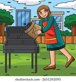 churrasco e grelhar mãe derramando carvão colorido desenhos animados 
