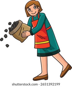 BBQ and Grilling Mom Pouring Coal Cartoon Clipart 