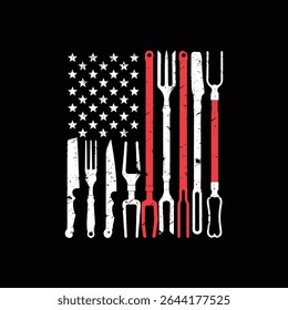BBQ grilling tools USA flag T-shirt Graphic Illustration
