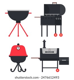 Bbq grills vector cartoon set isolated on a white background.