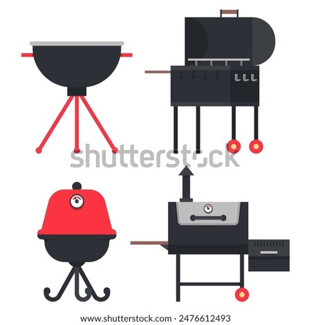 Bbq grills vector cartoon set isolated on a white background.
