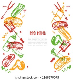 BBQ grunge doodle poster invitatation in square format. Barbecue party flyer. Grill illustration can be used for menu, poster.
