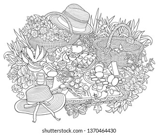 BBQ hand drawn vector doodles illustration. Picnic elements and objects cartoon background. Summer funny picture