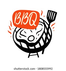 Logo de la caricatura BBQ and Steak. Ilustración vectorial. Aislado sobre fondo blanco. Diseño para web e impresión.
