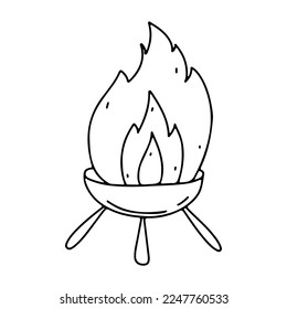 Bbq heater device for steak snack isolated on white background in hand drawn doodle style.