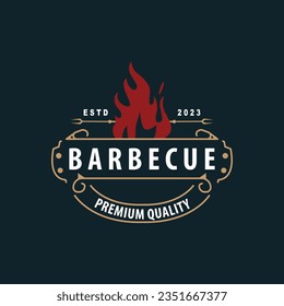 BBQ Hot Grill-Logo, Stempel für Barbeque Typografie Vintage Design, Logo-Restaurant, Café, Bar Simple