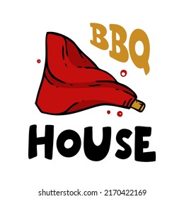 BBQ House Hand-drawn Inscription Slogan Food Court Emblem Menu Restaurant Bar Cafe Vector Lamb Leg