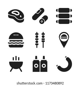 bbq icon. 9 bbq vector icons set. ribs, sausage and burger icons for web and design about bbq theme