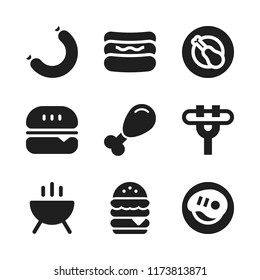 bbq icon. 9 bbq vector icons set. chicken leg, sausage and hot dog icons for web and design about bbq theme