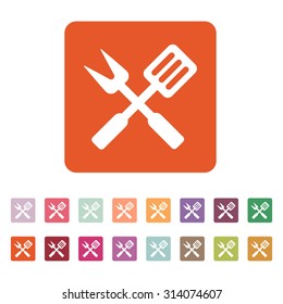 The bbq icon. Barbecue and kitchen, cook symbol. Flat Vector illustration. Button Set