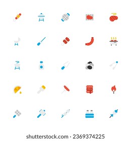 BBQ Icon Collection. Pixel Perfect BBQ Flat Style 2D Icon