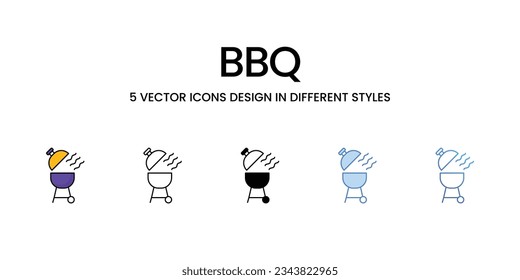 Diseño de iconos de Bbq en estilo de cinco con pulsación editable. Línea, Sólido, Línea plana, Color de tono Duo y Línea de degradado de color. Adecuado para diseño de páginas Web, aplicaciones móviles, UI, UX y GUI.
