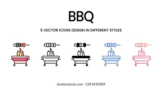 Diseño de iconos de Bbq en estilo de cinco con pulsación editable. Línea, Sólido, Línea plana, Color de tono Duo y Línea de degradado de color. Adecuado para diseño de páginas Web, aplicaciones móviles, UI, UX y GUI.