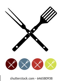 BBQ Icon With Grill Tools. Vector Illustration EPS10