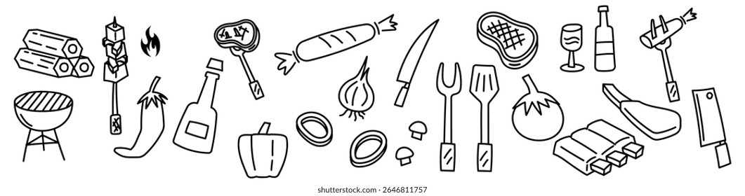 BBQ icon hand drawing doodle meat grilled and sausage hand drawing picnic icon