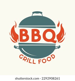 Icono o logotipo de barbacoa. Etiqueta de comida a la parrilla con llama de fuego. Emblema del restaurante barbacoa, placa o diseño de signos. Ilustración vectorial.