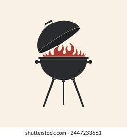Icono de barbacoa sobre fondo blanco. Barbacoa con cubierta y humo. Ilustración vectorial