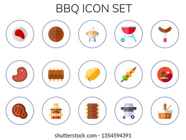 bbq icon set. 15 flat bbq icons.  Simple modern icons about  - steak, meat, ribs, grill, oven mitt, skewer, sausage, roast chicken, picnic