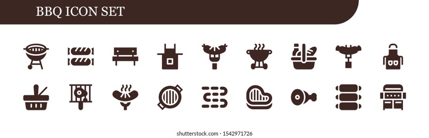 bbq icon set. 18 filled bbq icons.  Simple modern icons about  - Bbq, Sausage, Picnic, Apron, Grill, Sausages, Steak, Meat, Ribs