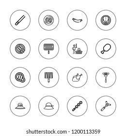 Bbq icon set. collection of 16 outline bbq icons with barbecue, grill, kebab, meat, pamela, roast chicken, skewer, sausage, tongs icons.