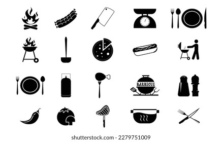 BBQ icon set. Food icon set.Grilling vector isolated icon set.