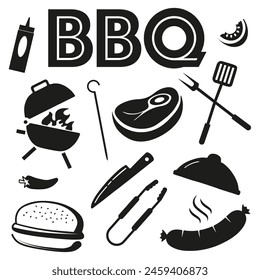 BBQ icon set .It's BBQ Time.Summer barbecue.Barbecue time banner.Vector