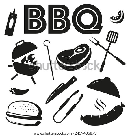 BBQ icon set .It's BBQ Time.Summer barbecue.Barbecue time banner.Vector